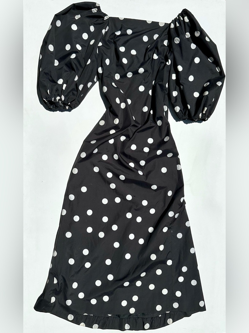 Vtg Adele Simpson Irene Sargent Black White Polka Dot Puff-Sleeve Maxi Dress 6-8